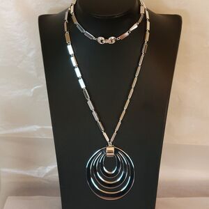 Vintage MONET 1966 Silver Tournee Pendant Necklace 31 In. Book Piece